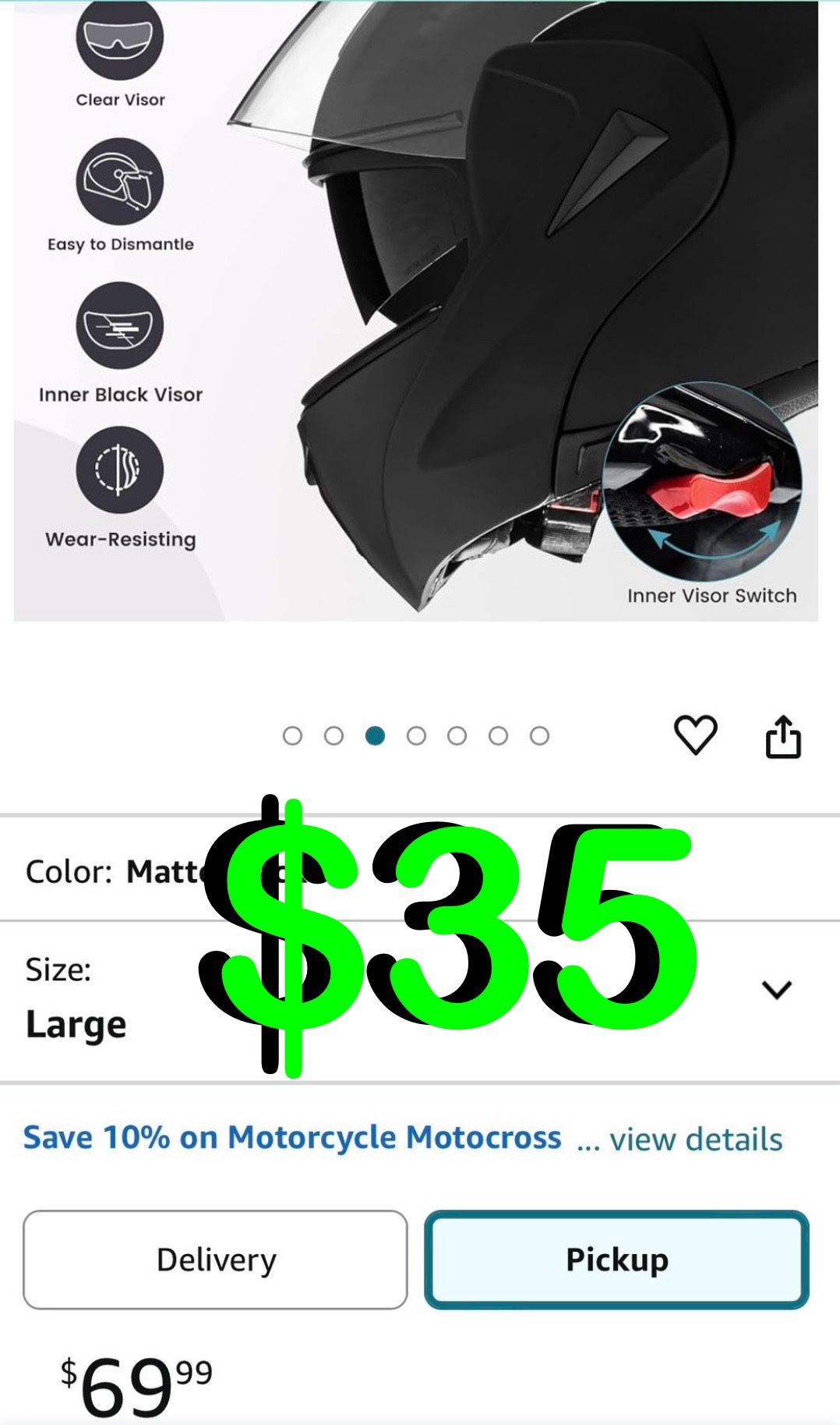 ILM - Motorcycle Helmets Modular Dual Visor Flip-up Full Face Street Bike Racing Helmet DOT 5 Colors Model 808 (L, Matte Black)