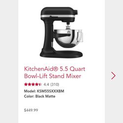 KitchenAid 5.5 QUART BOWL-LIFT stand MIXER