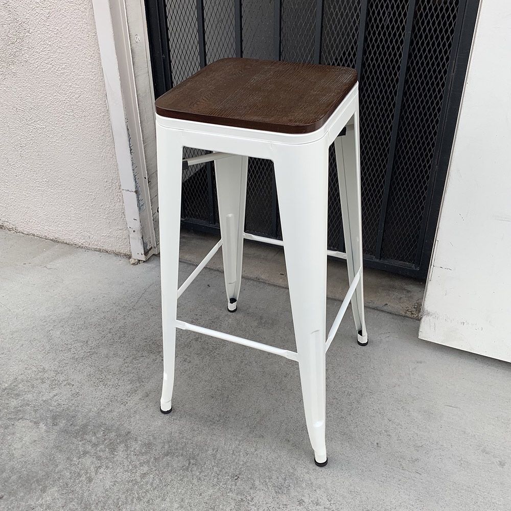 New in Box $25 (White) Metal Bar Stools 30” Tall Wooden Seat for Kitchen Counter Top Barstool