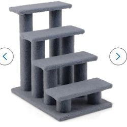 Gray Fleece Cat Stairs 4 Step Pet Tree Ramp Scratching  Carpeted PS7174GR