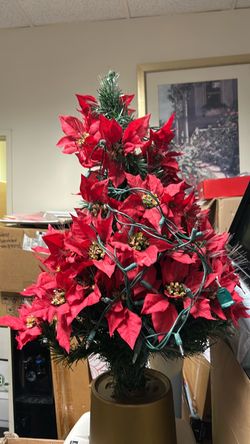 Artificial Poinsettia Christmas Tree with Lights