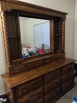 Antique Dresser with Vanity, Light, Drawers & Extra Desk Space