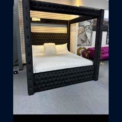 Brand New Bedframe With Canopy Velvet In Black, Grey Or Beige Queen: $579 King: $649