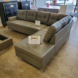 2 PC Sectional Sofa Leather Gray - We Finance We Deliver