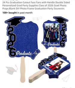 24 Pcs Graduation Cutout Face Fans with Handle Double Sided Personalized Grad Party Supplies Class of 2026 Grad Photo Props Blank DIY Photo Frame Grad