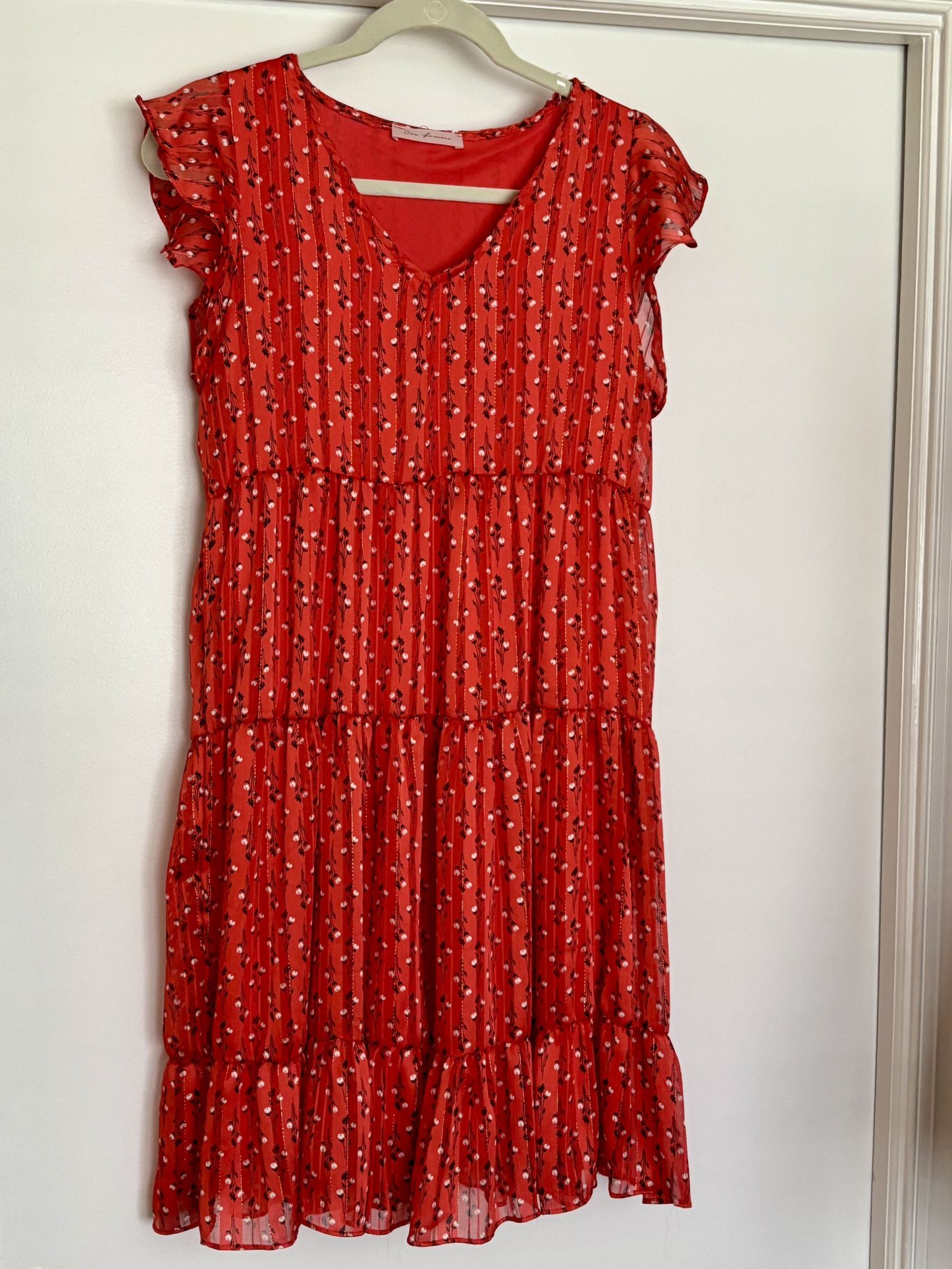 Red Flutter Sleeve V-Neck Sundress
