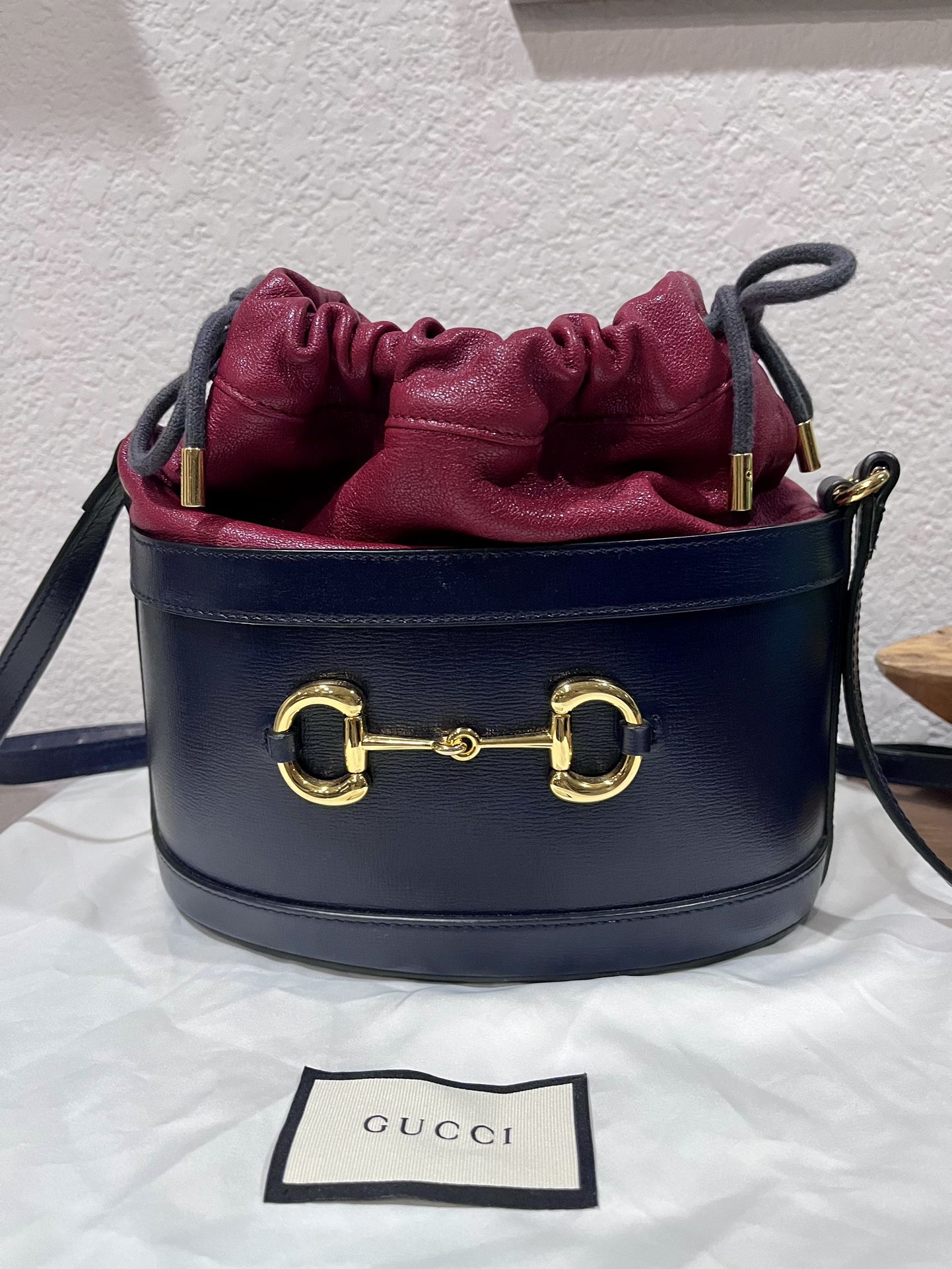 Gucci Bucket Horsebit 1955 Bag, Navy/Red