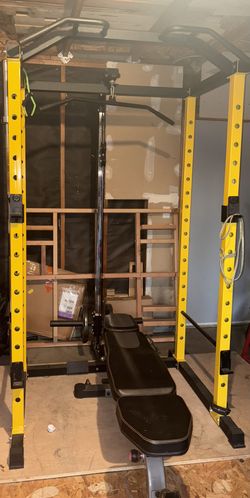 Half Rack / Power Rack with Pull-Up Bar + Lat Pulldown & Adjustable Bench – Complete Bundle