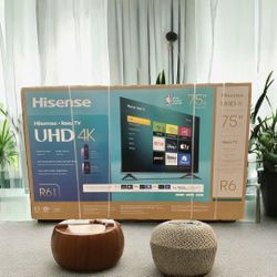 HD263 75” Hisense smart 4k Roku led tv floor model 