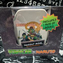 New Unopened Teenage Mutant Ninja Turtles Naruto Takeout Bowl Set Socks