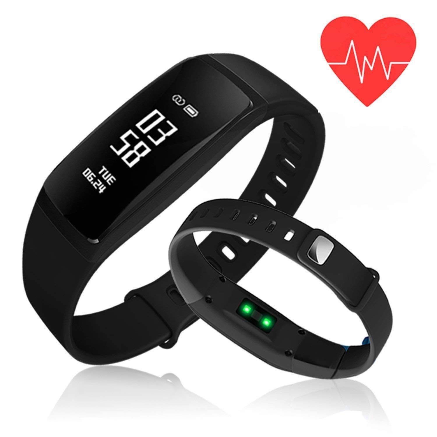 Fitness Tracker, Blood Pressure Heart Rate Monitor Waterproof Activity Tracker,Bluetooth Wireless Smart Wristband Bracelet with Replacement Band