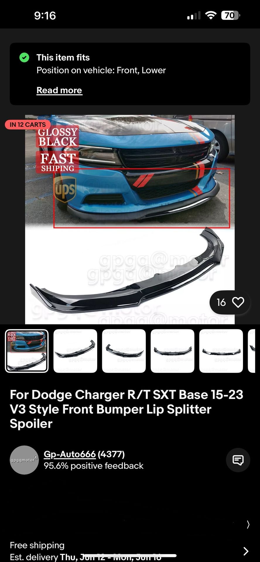 For Dodge Charger R/T SXT Base 15-23 V3 Style Front Bumper Lip Splitter Spoiler