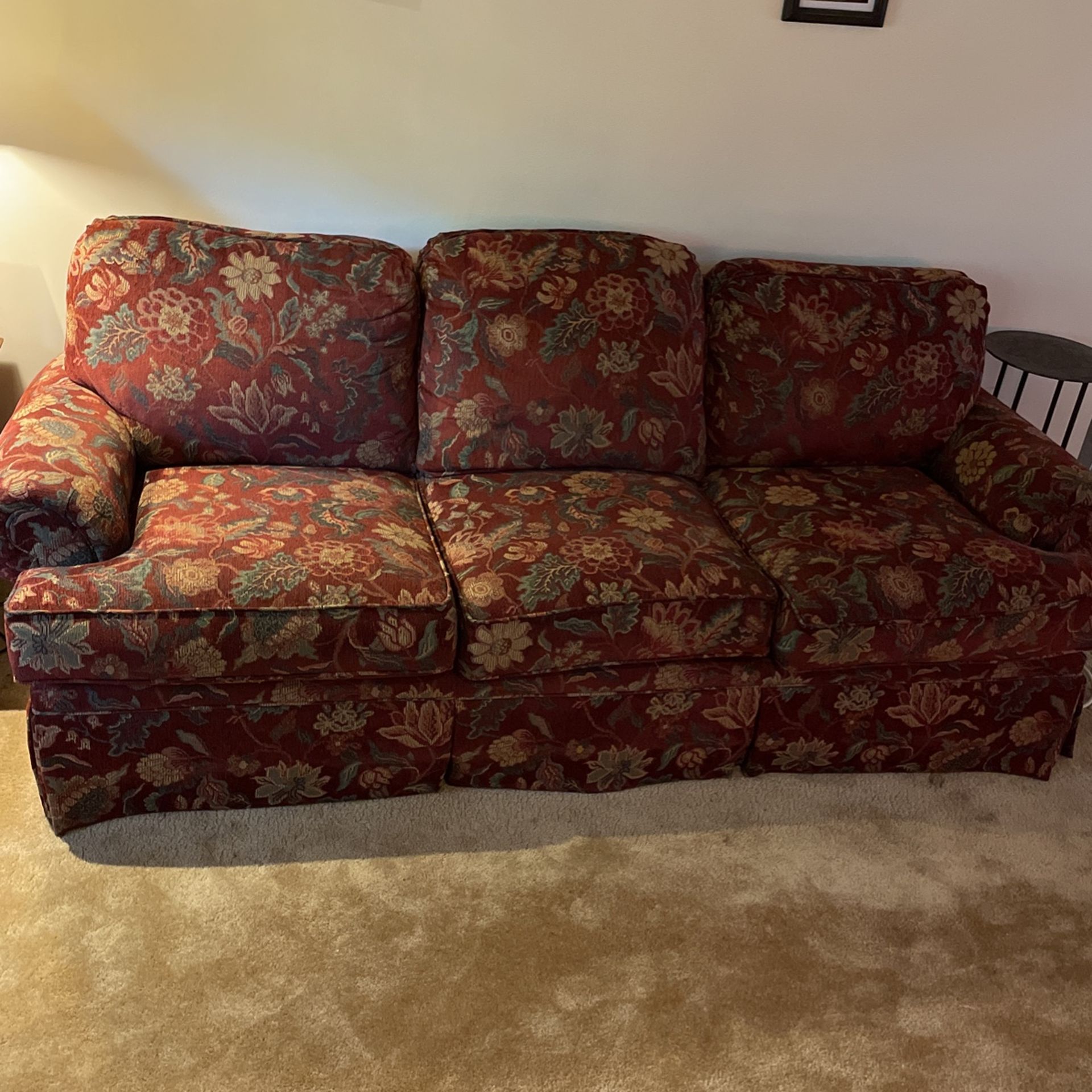 Red Floral Couch And Chair Set