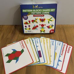 Kids Wood Pattern Blocks Shape Set With Pattern Cards Montessori Toy