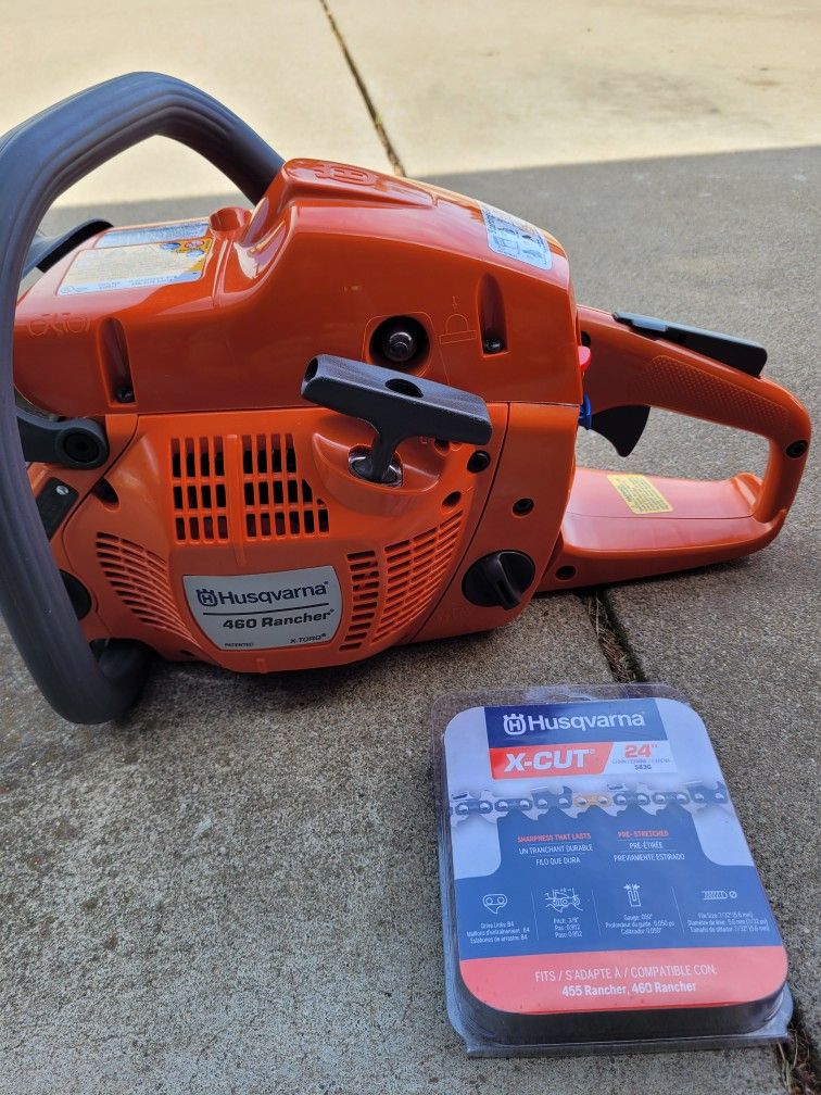 Husqvarna Gas Chainsaw 24 Inch Rancher 460 With Case And Extra Chain Brand New