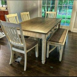 Light Brown/ White Antique Bolanburg 5  Pc Counter Height Set💥 Dining Room Set ☄️ Fastest Delivery 🚚  Brand New✅ Bench Sold Separately 