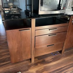 Solid Mahogany Credenza / Buffet Table with Pull-Out Serving Tray & Glass Top