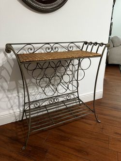 Metal and Wicker Wine Rack Console Table