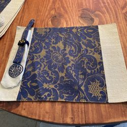 Asian Style Placemats/Napkins With Chopsticks Holders
