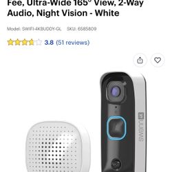 Swann - Buddy 4K UHD Wireless Video Doorbell & Chime, No Monthly Fee, Ultra-Wide 165° View, 2-Way Audio, Night Vision - White