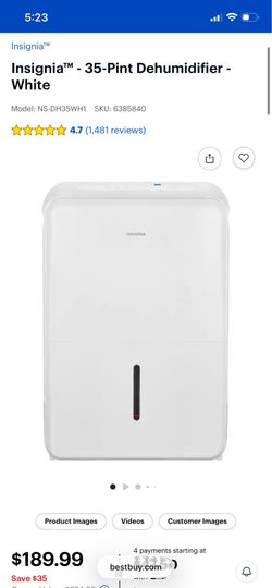 Insignia 35-Pint Dehumidifier NIB
