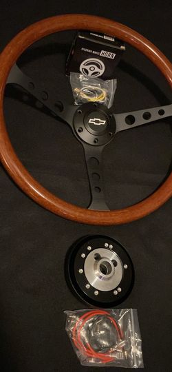 15 Inch Wood Wheel With Laser Bow tie Horn Button Fits Any 1973-94 Chevy