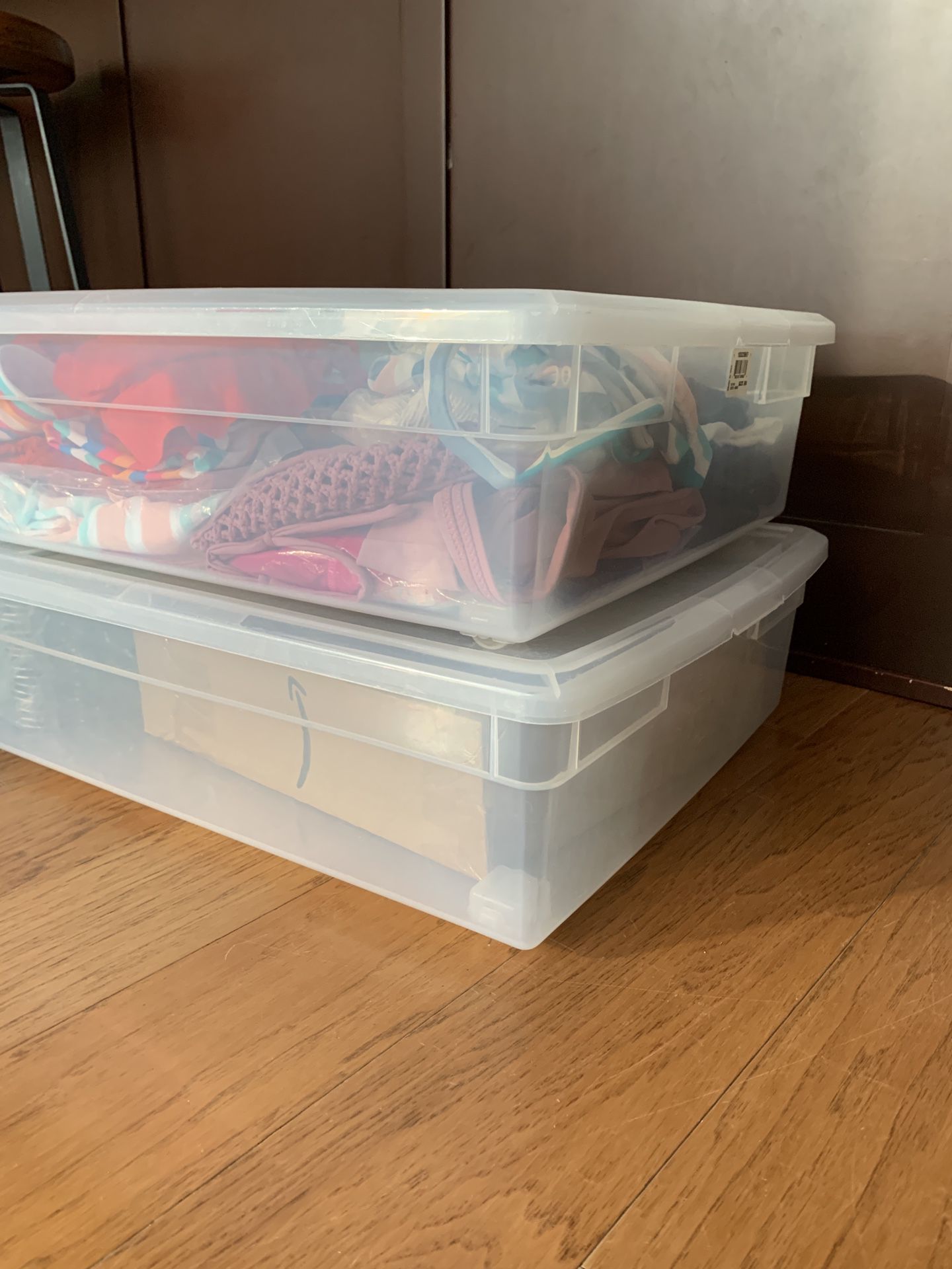 two plastic container store under bed storage