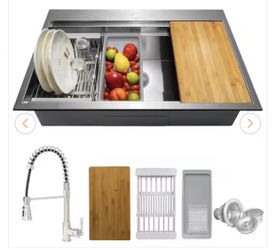 Handmade All-in-One Drop-in Stainless Steel 30 in. x 22 in. Single Bowl Workstation Kitchen Sink with Spring Neck Faucet