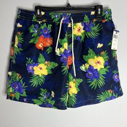 Polo Ralph Lauren Floral Print Swim Trunks Mens XL Blue NWT