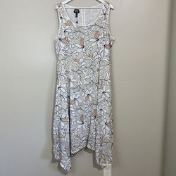 Jones New York Women’s Floral Handkerchief Hem Dress Stone Combo Size 14 NWT
