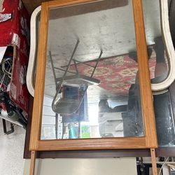 Mirror With Wood Extension To Mount On Back Of A Dresser