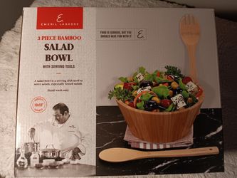 New Bamboo Salad Bowl w/Serving Fork ,& Spoon