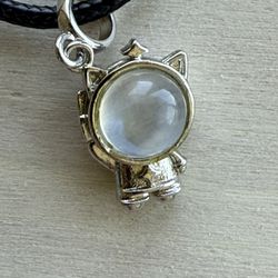 Space Kitty Opal Charm With Necklace 