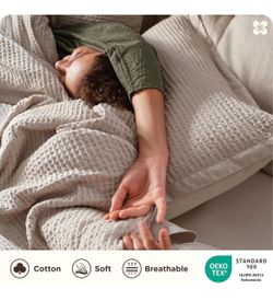 Bedsure PureWoven 3 Pieces 100% Cotton Waffle Duvet Cover Set, King, Linen