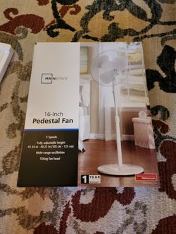 Mainstays 16" 3-Speed White Oscillating Standing Fan
