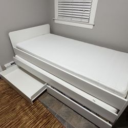 Twin Bed w/pull-out bed + storage+ Mattresses