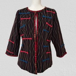 Vtg Choices Multicolored Embroidered Black- Red - Blue Jacket, Sz M