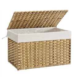 Foldable Storage Basket with Lid, Metal Frame 27.7 Gallon (105L) Storage Bin