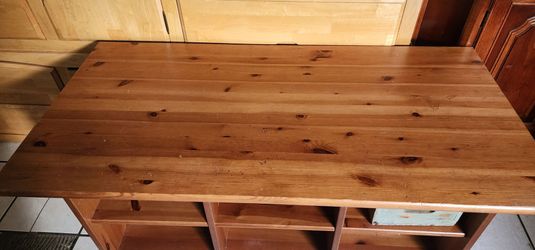 Solid Pine Wood Table with Storage Shelves