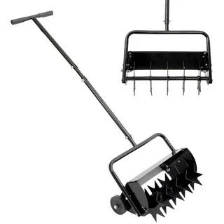 New 20" Rolling Lawn Aerator with Adjustable Steel T-Handle, Manual Spike Soil Aeration for Garden Grass Patio Yard Lawn Aeration (B615)
