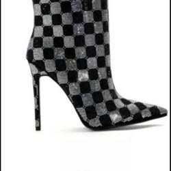 Black  &  Silver  Ankle Boots Stiletto  $40