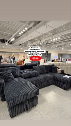 Dark Gray Corduroy Sectional Pullout Couch