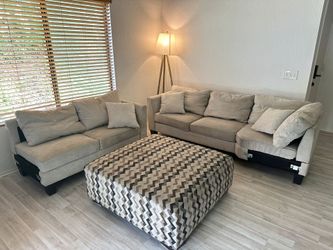 Beige Sofa, Loveseat, and Ottoman Set