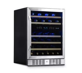 Dual Zone 24 in. 46-Bottle Built-In Wine Cooler Fridge Refrigerator with Lock and Reversible Door in Stainless Steel