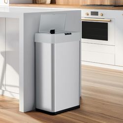 Trash Can,Touchless Automatic Garbage Can,Brushed Stainless Steel Smart Bin,with Bag Holder,Soft Close Lid,for Kitchen,Office,RV,Bedroom,Living Room (