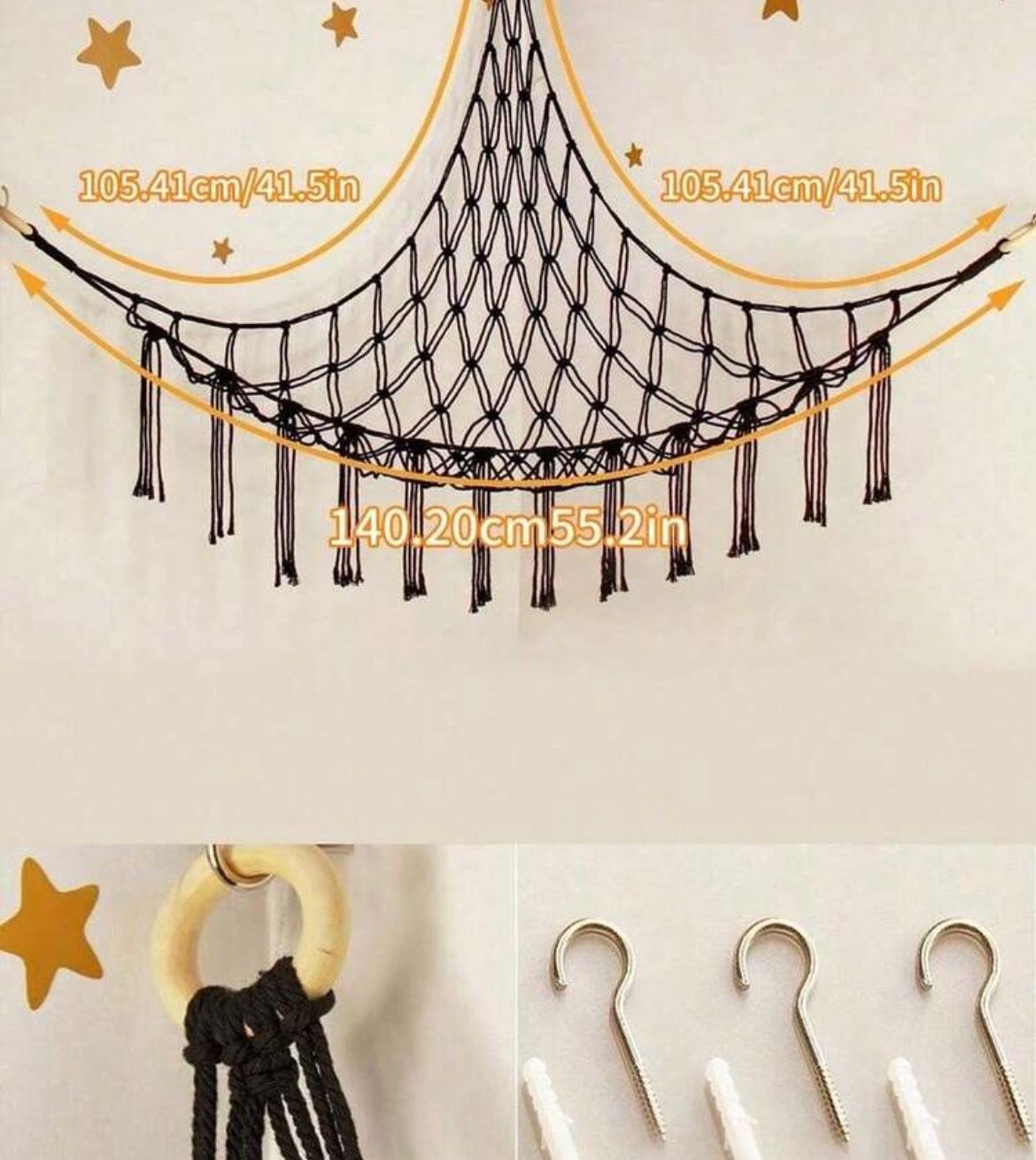 1pc Large Boho Stuffed Animals Net Or Hammock, Toy Hammock, Stuff Animal Storage Corner Hanging Net Holder, Mesh Hammock Plush Toy Hanging Storage Wit