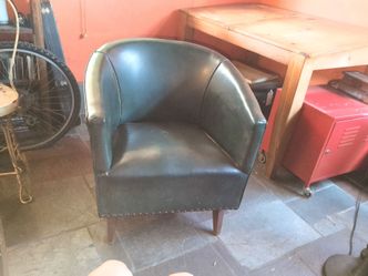 Vintage dark vinyl Tub Chair with Nailhead Trim