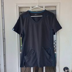 Scrubstar Top Women’s Medium Black Pockets Stretch 90% Poly 10% Spandex