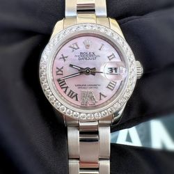 Rolex Datejust 26mm 179160 Pink MOP Roman Diamond "6" Dial Natural Diamond Bezel Box Tag Appraisal Papers