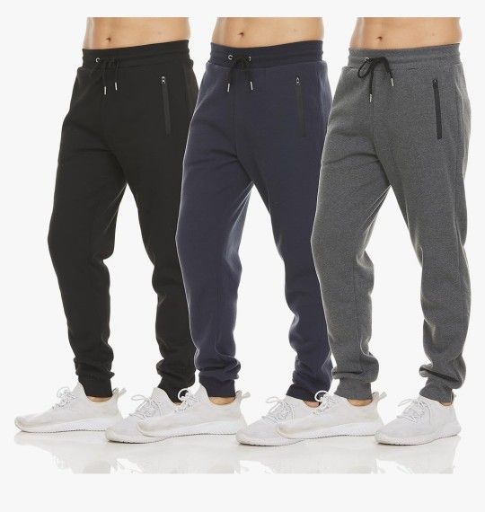 PURE CHAMP Mens 3 Pack Fleece Active Athletic Workout Jogger Sweatpants for Men with Zipper Pocket and Drawstring